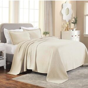 Superior Basketweave Cotton 3 Piece Bedspread Set, Home Decorative Quil Queen